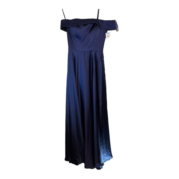 La Femme off-the-shoulder fit-and-flare dress in Navy NWT - Picture 5 of 8